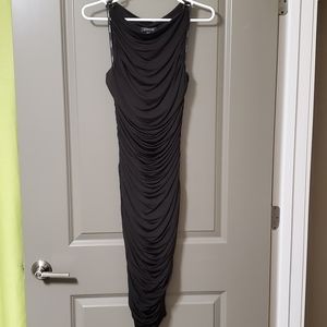 bebe ruched 90s midi sheath dress